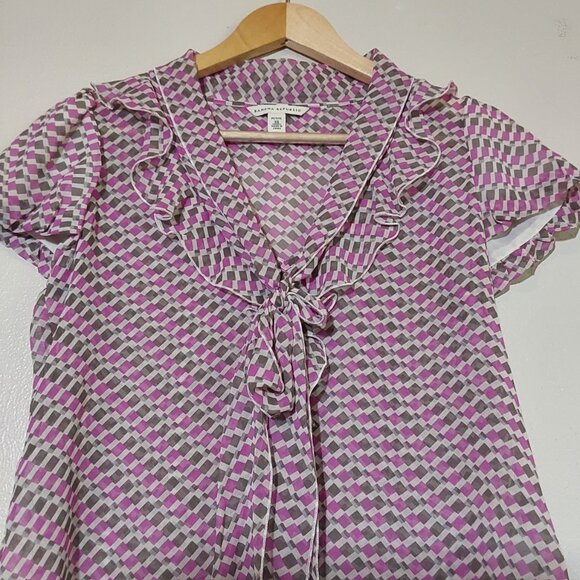 Vintage Banana Republic 100% Silk Flutter Sleeve Bow Blouse - XS Petite - Picture 3 of 8
